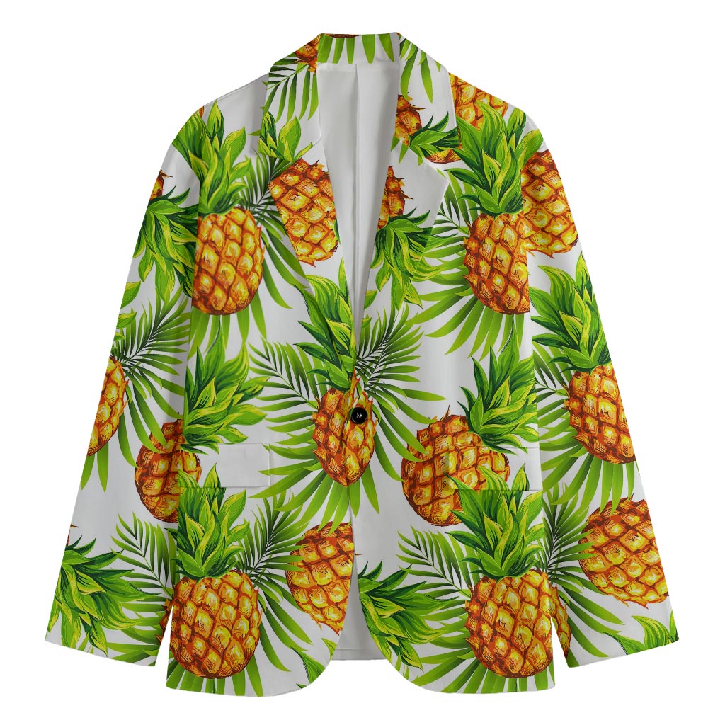 White Tropical Pineapple Pattern Print Men's Cotton Blazer