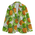 White Tropical Pineapple Pattern Print Men's Cotton Blazer