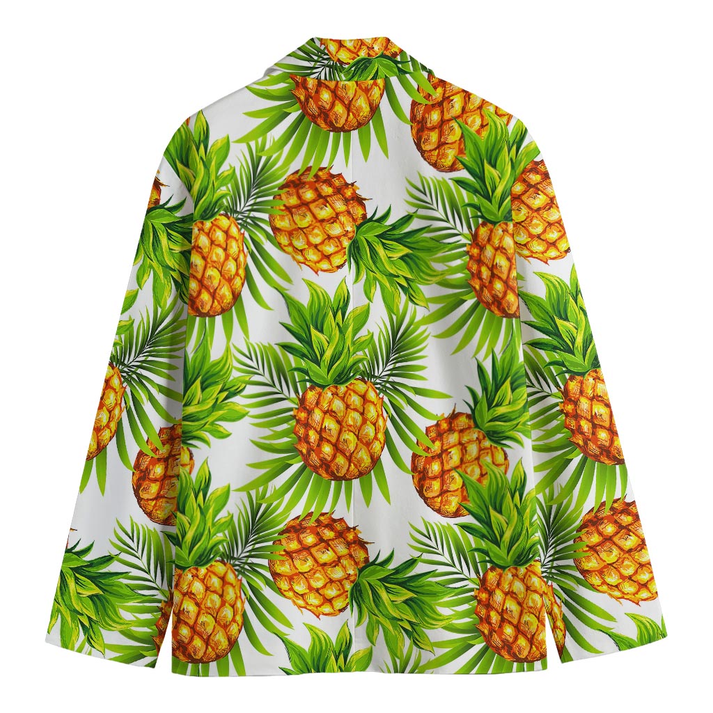 White Tropical Pineapple Pattern Print Men's Cotton Blazer