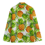 White Tropical Pineapple Pattern Print Men's Cotton Blazer