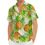 White Tropical Pineapple Pattern Print Men's Deep V-Neck Shirt