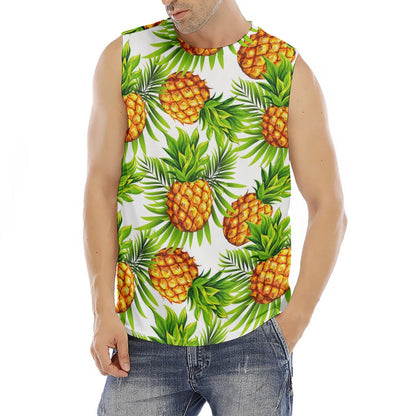 White Tropical Pineapple Pattern Print Men's Fitness Tank Top