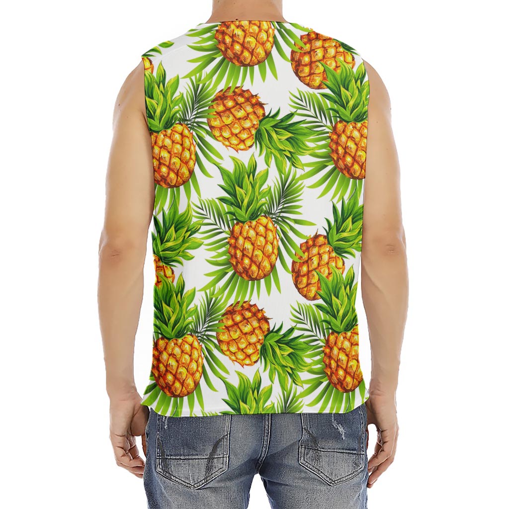 White Tropical Pineapple Pattern Print Men's Fitness Tank Top
