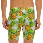 White Tropical Pineapple Pattern Print Men's Long Boxer Briefs