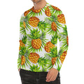 White Tropical Pineapple Pattern Print Men's Long Sleeve Rash Guard