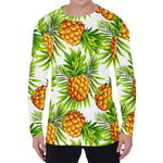 White Tropical Pineapple Pattern Print Men's Long Sleeve T-Shirt