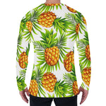 White Tropical Pineapple Pattern Print Men's Long Sleeve T-Shirt