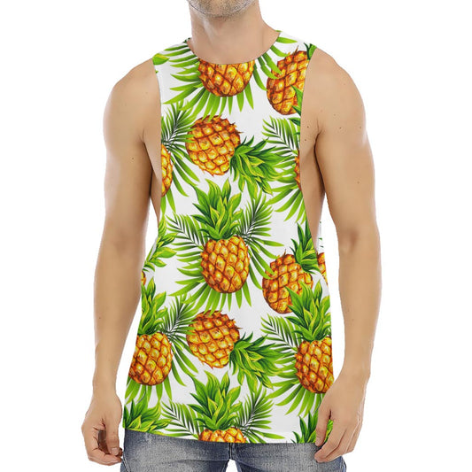 White Tropical Pineapple Pattern Print Men's Muscle Tank Top