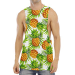 White Tropical Pineapple Pattern Print Men's Muscle Tank Top