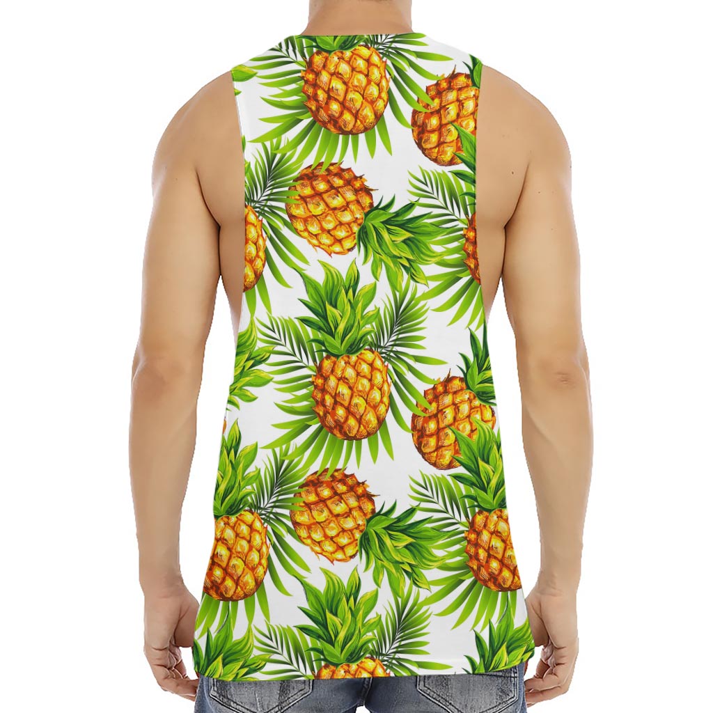 White Tropical Pineapple Pattern Print Men's Muscle Tank Top