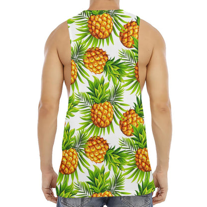 White Tropical Pineapple Pattern Print Men's Muscle Tank Top