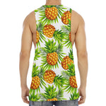 White Tropical Pineapple Pattern Print Men's Muscle Tank Top