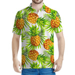 White Tropical Pineapple Pattern Print Men's Polo Shirt