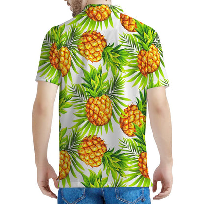 White Tropical Pineapple Pattern Print Men's Polo Shirt
