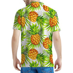 White Tropical Pineapple Pattern Print Men's Polo Shirt