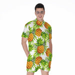 White Tropical Pineapple Pattern Print Men's Rompers