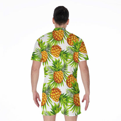 White Tropical Pineapple Pattern Print Men's Rompers