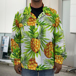 White Tropical Pineapple Pattern Print Men's Shirt Jacket