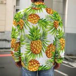 White Tropical Pineapple Pattern Print Men's Shirt Jacket