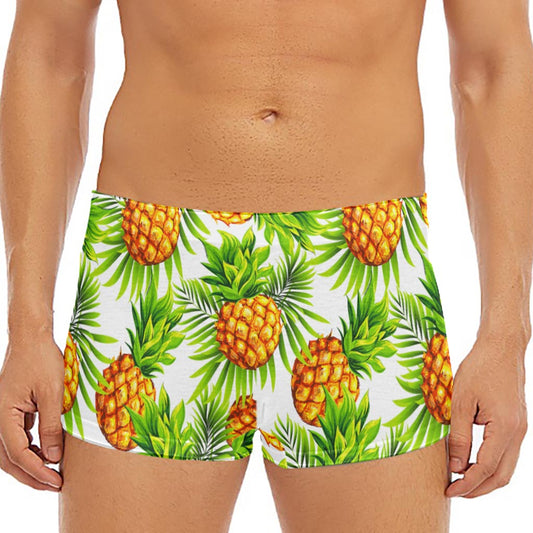 White Tropical Pineapple Pattern Print Men's Short Boxer Briefs