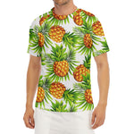 White Tropical Pineapple Pattern Print Men's Short Sleeve Rash Guard