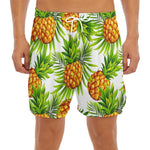 White Tropical Pineapple Pattern Print Men's Split Running Shorts