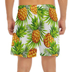 White Tropical Pineapple Pattern Print Men's Split Running Shorts