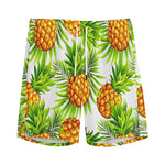 White Tropical Pineapple Pattern Print Men's Sports Shorts
