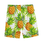 White Tropical Pineapple Pattern Print Men's Sports Shorts