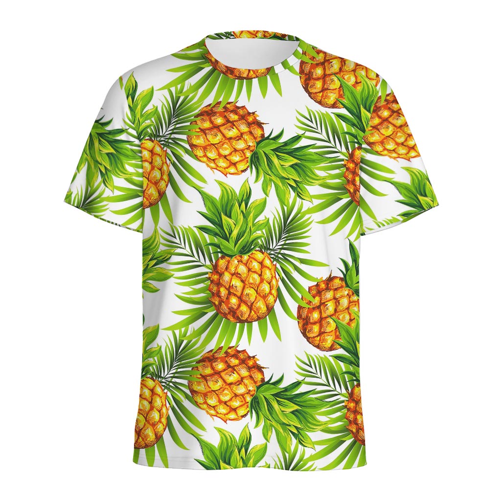 White Tropical Pineapple Pattern Print Men's Sports T-Shirt