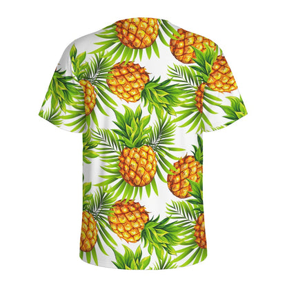 White Tropical Pineapple Pattern Print Men's Sports T-Shirt