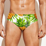White Tropical Pineapple Pattern Print Men's Swim Briefs