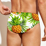 White Tropical Pineapple Pattern Print Men's Swim Briefs