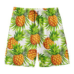 White Tropical Pineapple Pattern Print Men's Swim Trunks