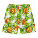 White Tropical Pineapple Pattern Print Men's Swim Trunks