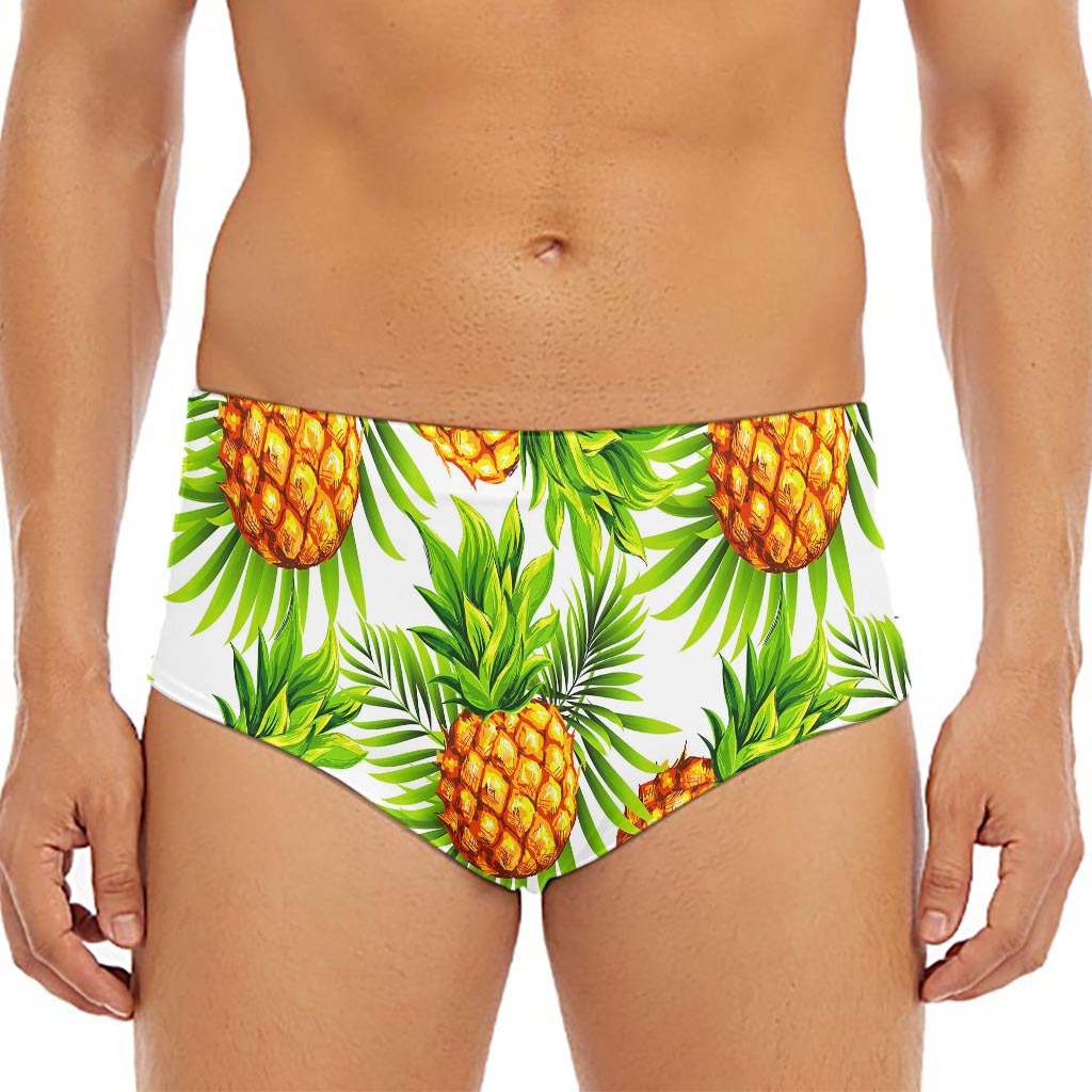 White Tropical Pineapple Pattern Print Men's Triangle Swim Briefs