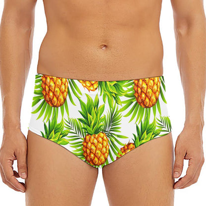 White Tropical Pineapple Pattern Print Men's Triangle Swim Briefs