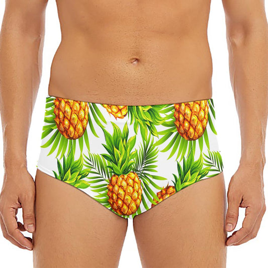 White Tropical Pineapple Pattern Print Men's Triangle Swim Briefs