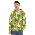 White Tropical Pineapple Pattern Print Men's Velvet Pullover Hoodie