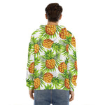 White Tropical Pineapple Pattern Print Men's Velvet Pullover Hoodie