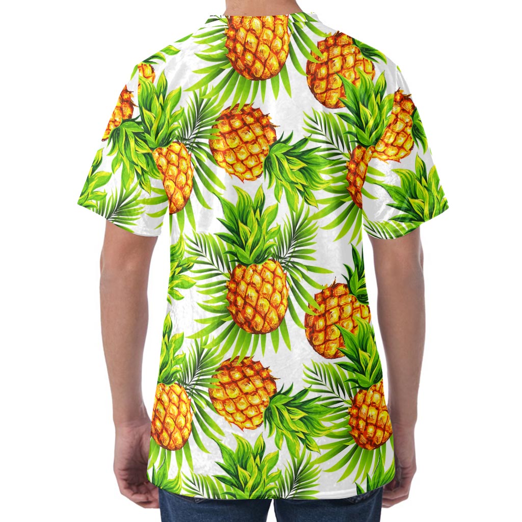 White Tropical Pineapple Pattern Print Men's Velvet T-Shirt