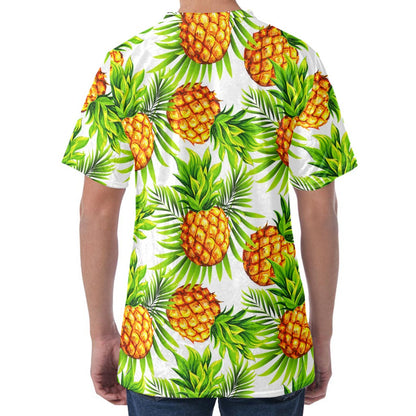 White Tropical Pineapple Pattern Print Men's Velvet T-Shirt