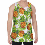 White Tropical Pineapple Pattern Print Men's Velvet Tank Top