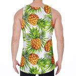 White Tropical Pineapple Pattern Print Men's Velvet Tank Top