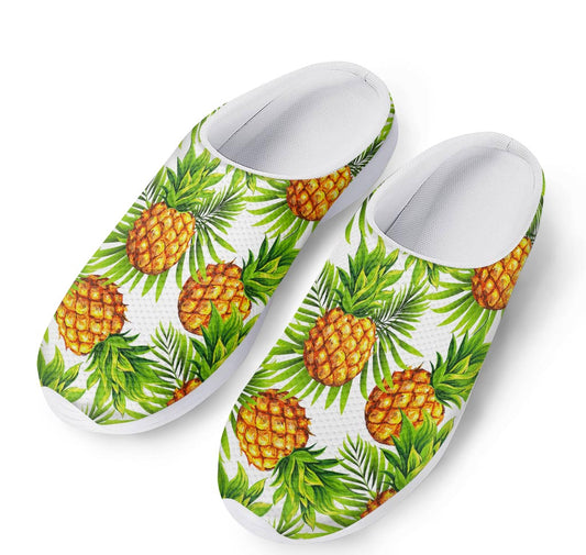 White Tropical Pineapple Pattern Print Mesh Casual Shoes