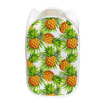White Tropical Pineapple Pattern Print Mesh Laundry Hamper
