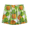 White Tropical Pineapple Pattern Print Mesh Shorts