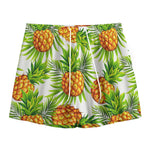 White Tropical Pineapple Pattern Print Mesh Shorts