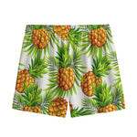 White Tropical Pineapple Pattern Print Mesh Shorts