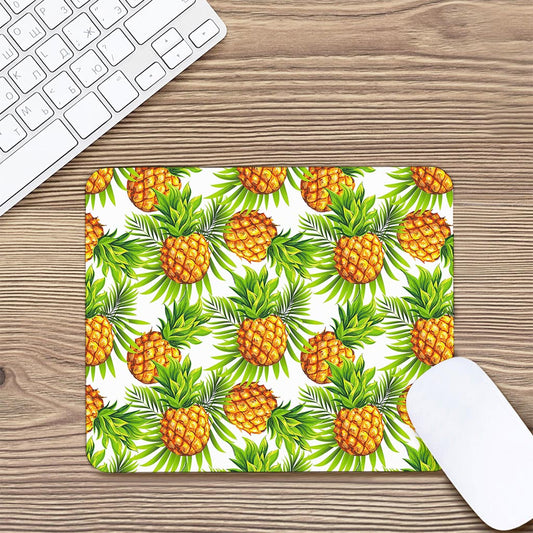 White Tropical Pineapple Pattern Print Mouse Pad